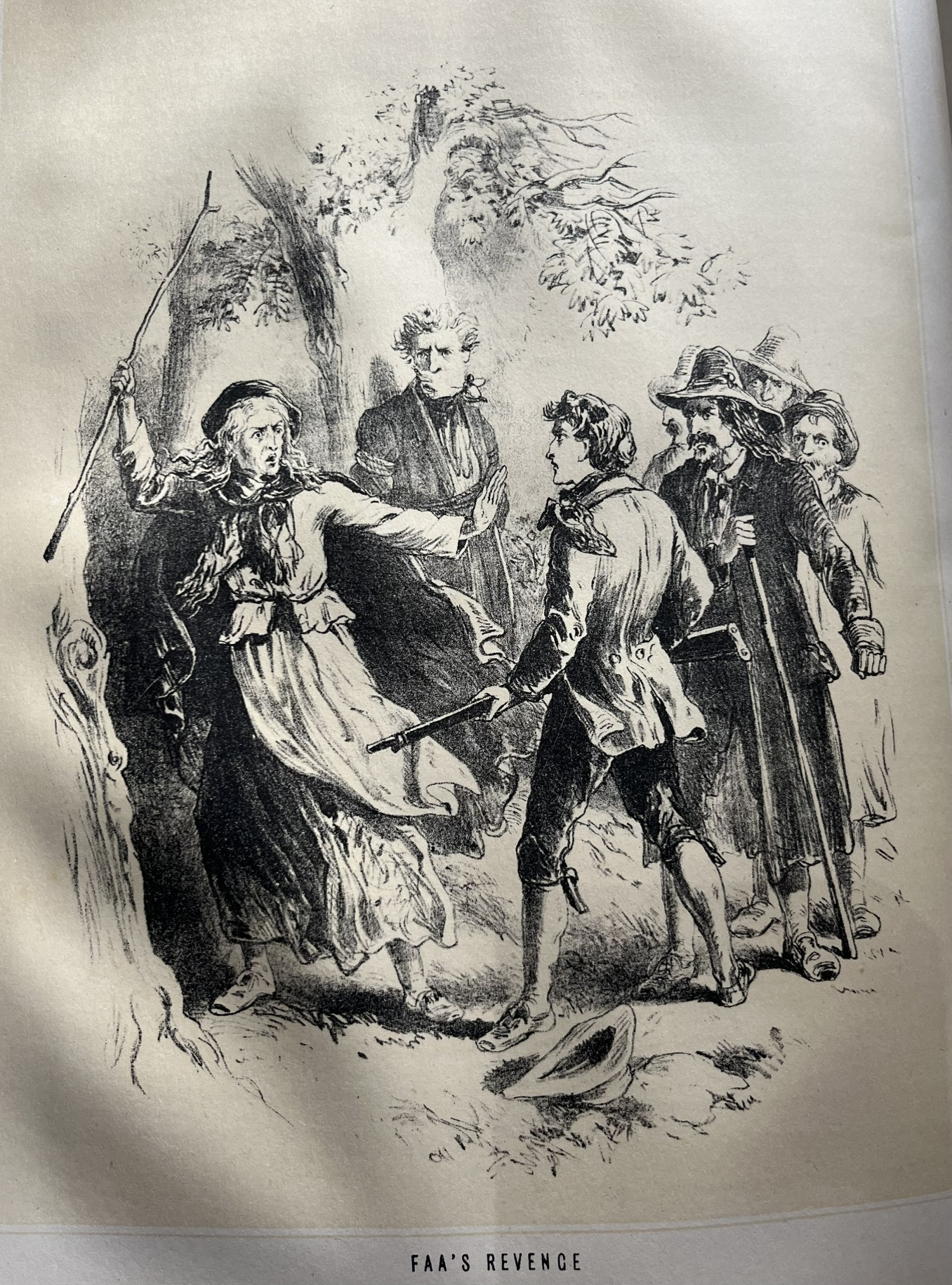 black and white engraving of characters in a Victorian story